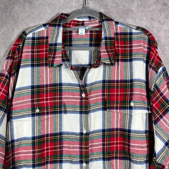 Old Navy The Boyfriend Shirt Womens 4X Red Plaid Flannel Button Up Long Sleeves - Picture 2 of 8